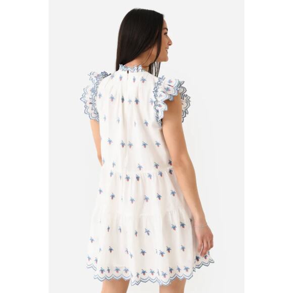 SEA NEW YORK Tuckernuck Cream Renee Embroidery Strawberry Scallop Mini Dress Sm - Picture 6 of 11